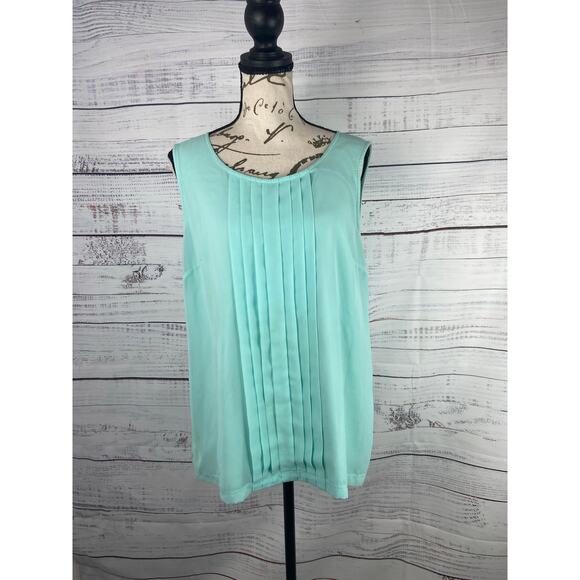 Chicos 1 Top Womens M Blue Deanna Pleat Sleeveless Tank Mixed Media Cotton Modal - Picture 1 of 11